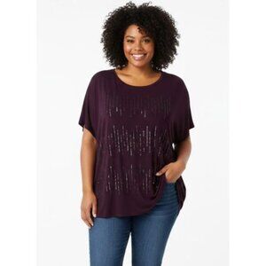 George Plus Size XXL Women's Dark Purple Top Shirt Sequins Short Sleeve